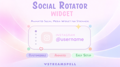 Social Rotator Widget by StreamSpell showing a rotating Discord profile, with customizable colors and a cute, cozy design for Twitch, OBS, and Streamlabs.