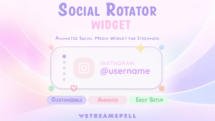 Social Rotator Widget by StreamSpell showing a rotating Discord profile, with customizable colors and a cute, cozy design for Twitch, OBS, and Streamlabs.