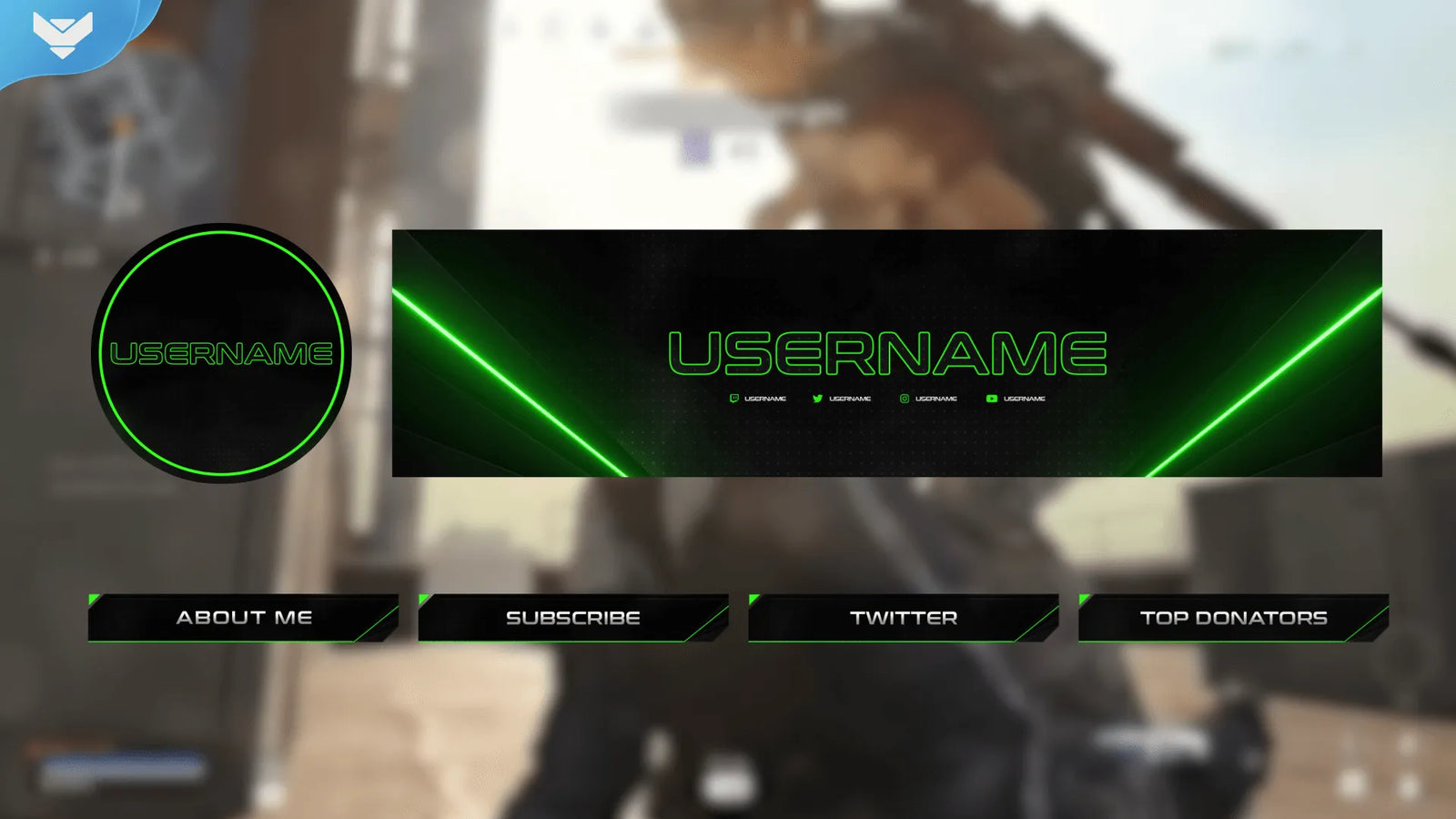 Futuristic social media headers with neon green gaming aesthetic and glowing tech-inspired design, part of the New Gen X stream package by StreamSpell for Twitch, YouTube, and Twitter banners.