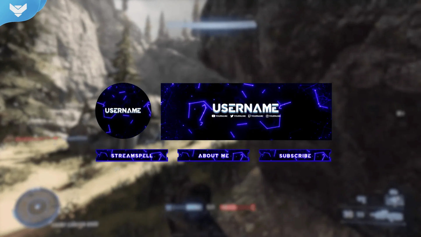 Futuristic social media headers with blue glowing plexus lines and abstract network design, part of the Plexus stream package by StreamSpell for Twitch, YouTube, and Twitter banners.