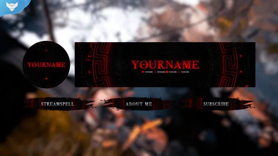 Spartan social media headers with glowing red warrior aesthetic and ancient Greek design, part of the Sparta stream package by StreamSpell for Twitch, YouTube, and Twitter banners.