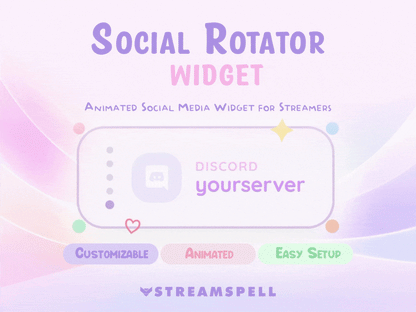 Animated Social Rotator Widget by StreamSpell showing a rotating Discord profile, with customizable colors and a cute, cozy design for Twitch, OBS, and Streamlabs.