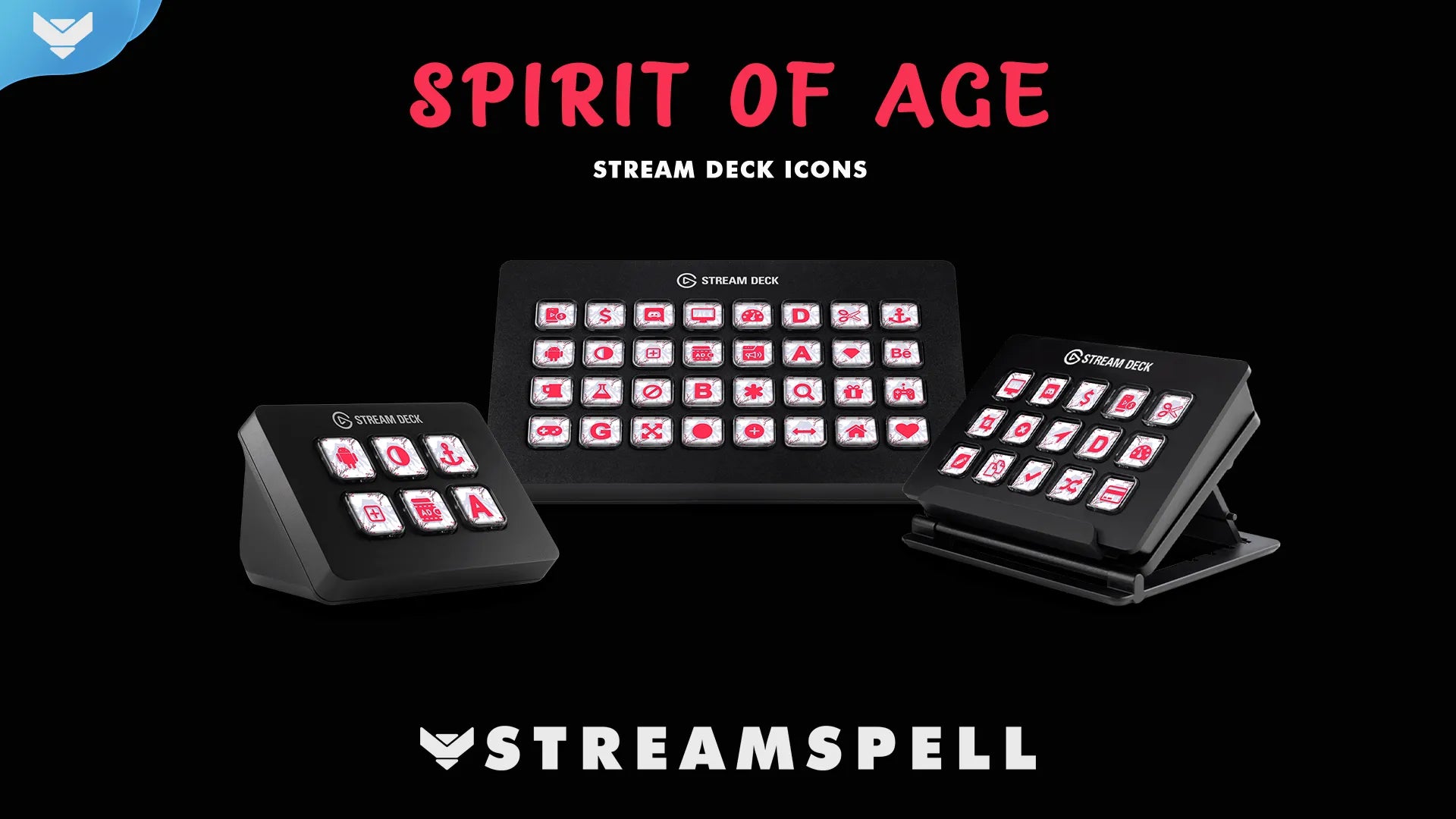 Elegant Stream Deck icons inspired by cherry blossoms and soft oriental aesthetics, designed for Elgato Stream Deck setups by StreamSpell.