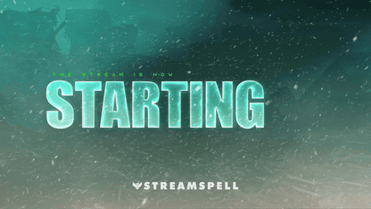 Winter-themed “Starting” animated stream screen with glowing teal text, snowstorm particles, and a Battlefield-inspired tactical HUD backdrop. Included in the BF6 HUD Stream Package by StreamSpell. Perfect for FPS streams using OBS, Streamlabs, or StreamElements.