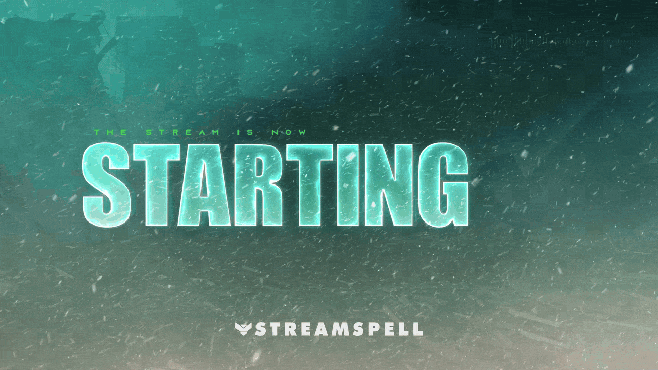 Winter and Christmas themed “Starting” animated stream screen featuring glowing icy teal text, snow particles in motion, and a tactical Battlefield-style HUD background. Part of the BF6 HUD Stream Package by StreamSpell. Fully compatible with OBS Studio, Streamlabs Desktop, and StreamElements.