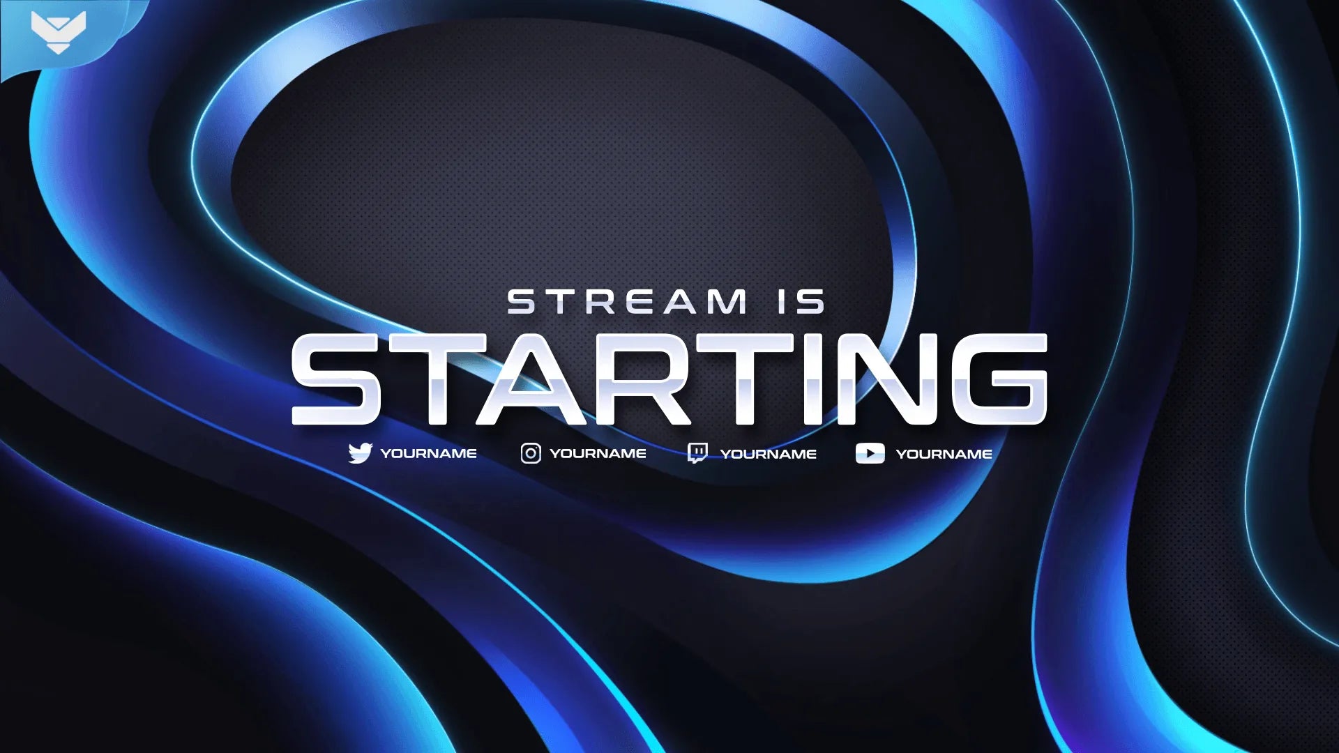 Elegant esports starting screen with glowing blue abstract visuals and clean layered gaming design, part of the Alumni stream package by StreamSpell for OBS and Streamlabs.