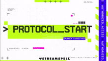 Load image into Gallery viewer, Animated starting screen with neon green “PROTOCOL_START” text and sci-fi interface design from the Marathon_ID Stream Package by StreamSpell.