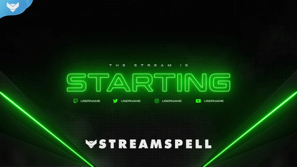 Futuristic green starting screen with neon gaming aesthetic and glowing tech-inspired design, part of the New Gen X stream package by StreamSpell for OBS and Streamlabs.