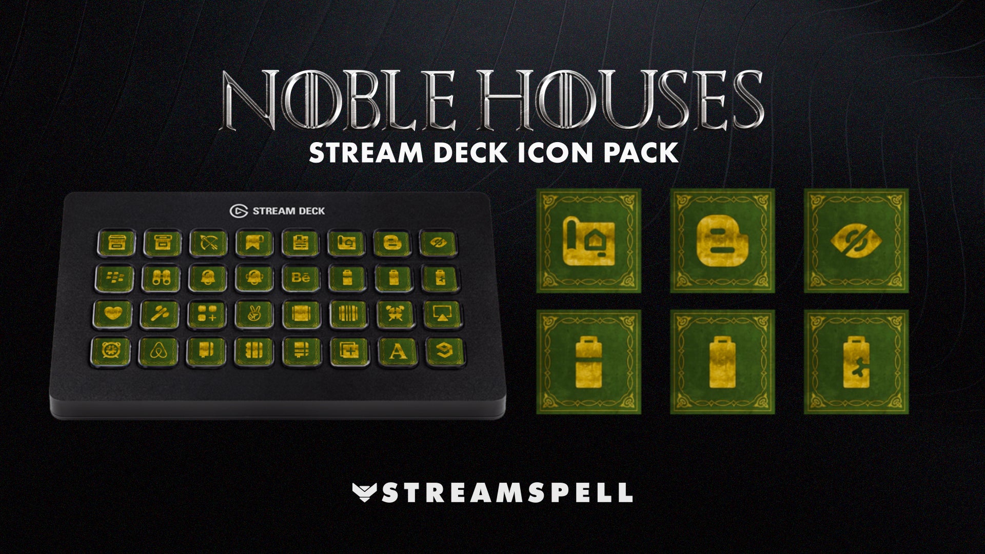 Tyrell Stream Deck Icons – Green background with gold icons, echoing the lush elegance of House Tyrell