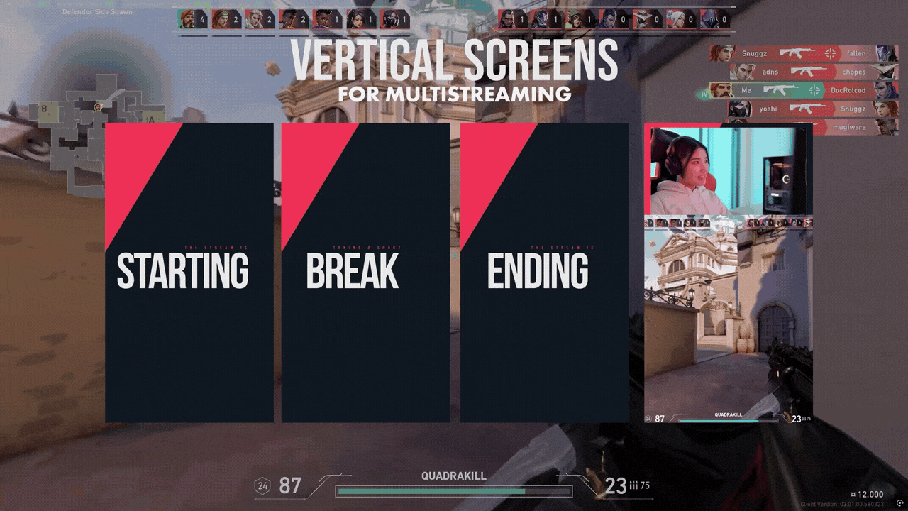 New addition to the VALORANT Animated Stream Package: vertical screens in red-and-black sci-fi style with glitch animations, perfect for vertical streaming on TikTok Live and YouTube Shorts. Features VALORANT-inspired HUD elements and clean futuristic lines. Fully compatible with OBS Studio, Streamlabs Desktop, and StreamElements.