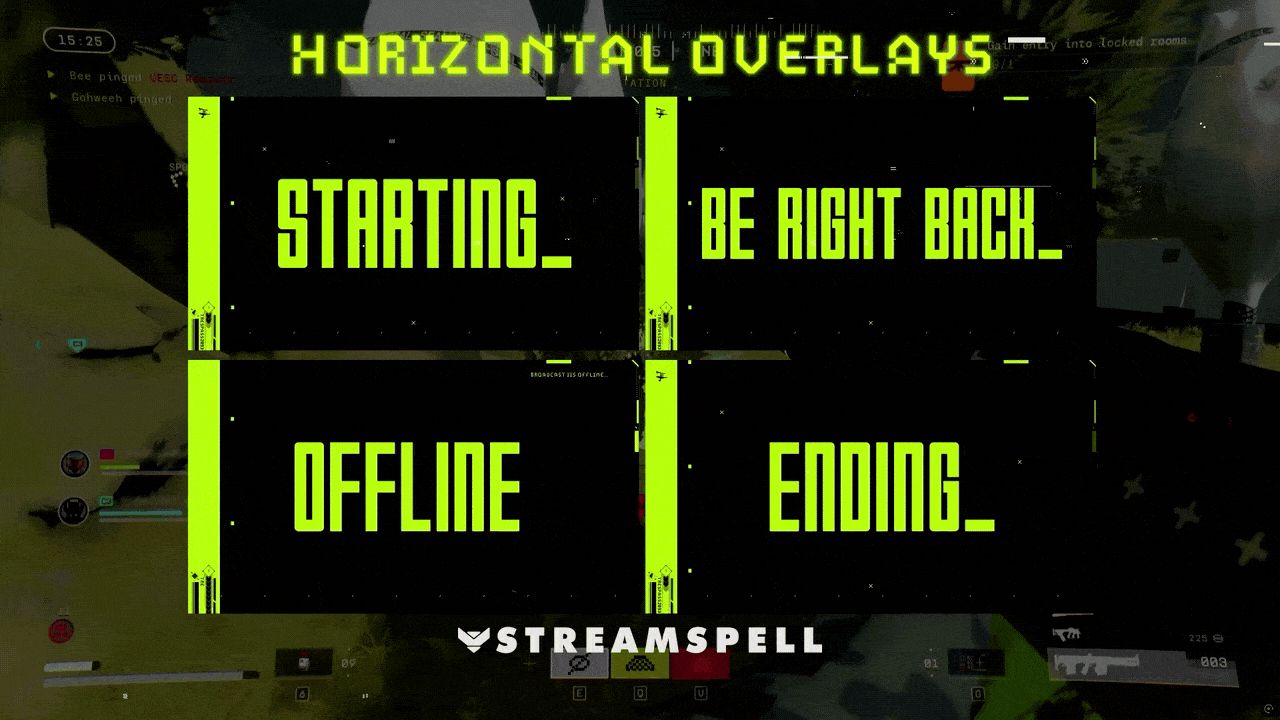 Marathon Stream Overlays and Widgets vertical and horizontal screens preview by StreamSpell, showcasing multistreaming layouts with 9:16 and 16:9 formats for dual output creator setups.