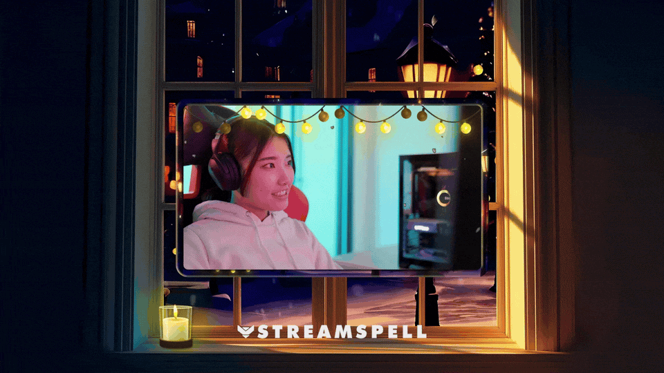Reactive Christmas victory overlay celebrating in-game wins with animated festive lights.