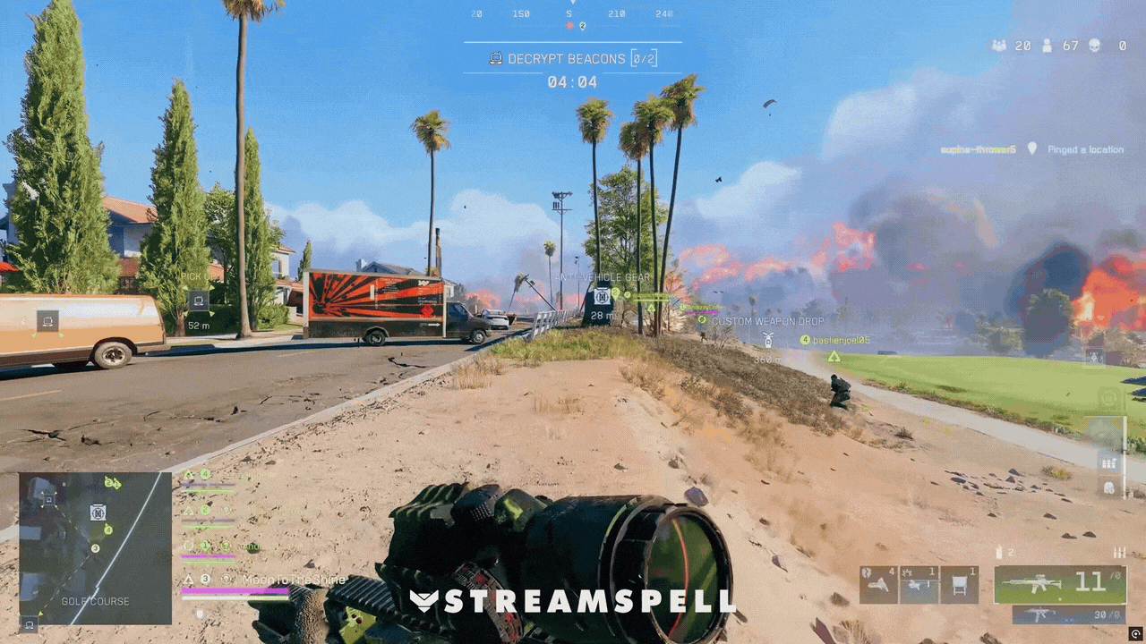 Full-screen reactive stream overlay with red tactical HUD effects and battlefield-style visuals from the BF6 // RED Stream Package by StreamSpell. Designed for Streamlabs Desktop only (reactive overlays feature). Ideal for FPS games like Valorant, Warzone, and Marathon.