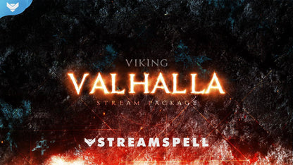 Viking stream overlay with fire effects and Norse design, part of the Viking Valhalla animated package for OBS and Streamlabs.