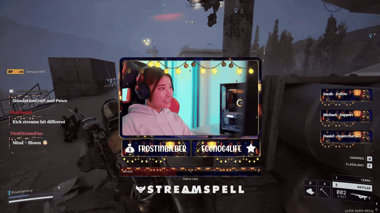 Christmas stream widgets with animated lights and donation panels for live streaming.