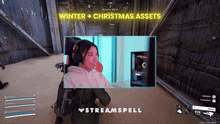 Load image into Gallery viewer, In-game FPS stream scene using the ARC Stream Overlays by StreamSpell with winter and Christmas assets enabled. Features a clean webcam overlay with icy blue accents and festive details, designed for Arc Raiders-style tactical streams.