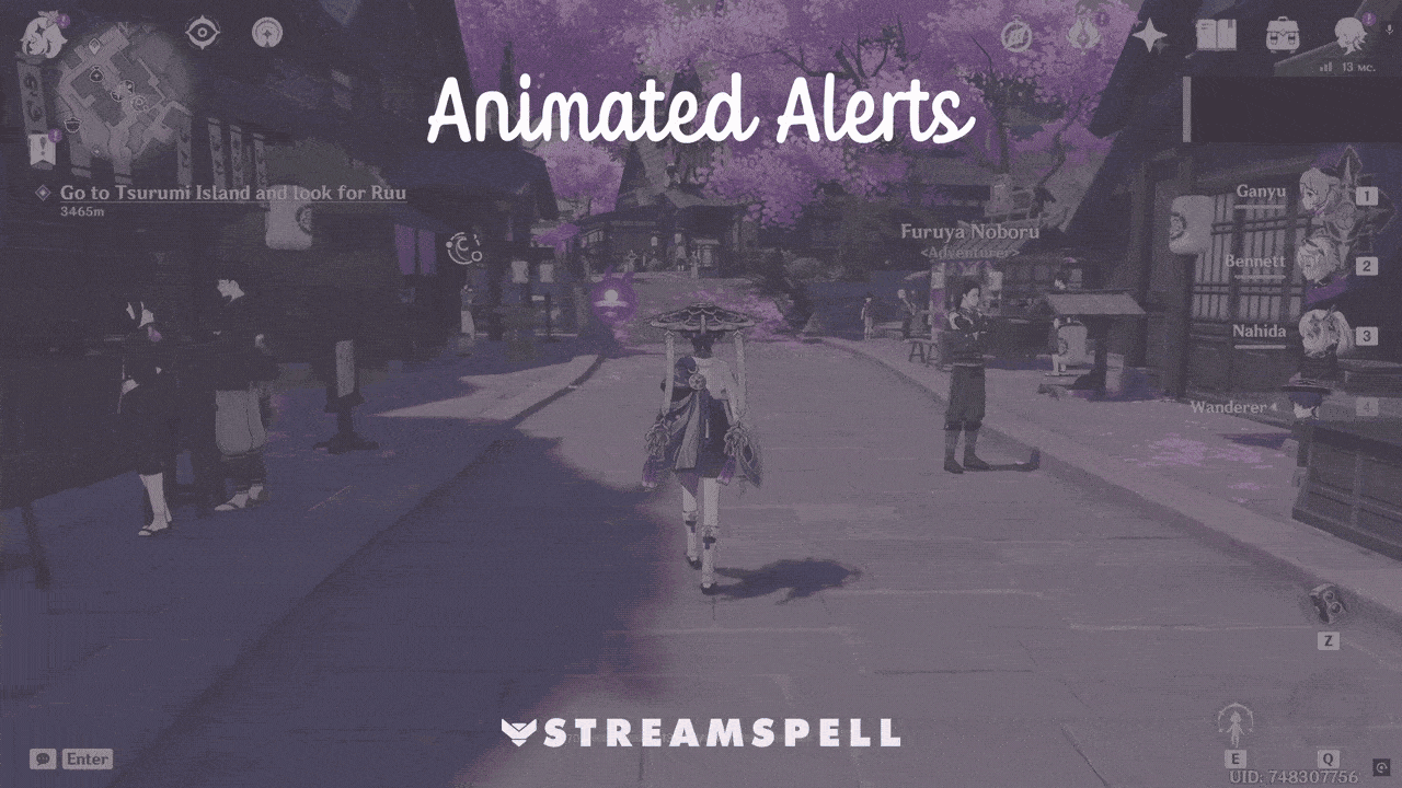 Animated pastel Twitch alerts with dreamy gradients in pink, purple, and blue. Sparkling effects highlight notifications like New Donation and New Cheer. Created by StreamSpell for Twitch, YouTube, Kick, and Trovo. Fully compatible with OBS Studio, Streamlabs, and StreamElements.