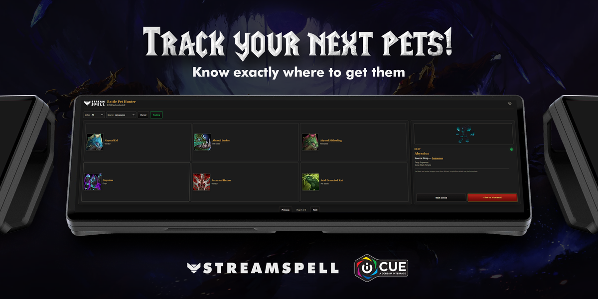 Track your next World of Warcraft battle pets with Battle Pet Hunter iCUE Widget