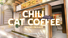 Load image into Gallery viewer, Chill Cat Coffee Stream Overlay Package | Cozy Lofi Twitch Overlays for Twitch, OBS &amp; Streamlabs - StreamSpell
