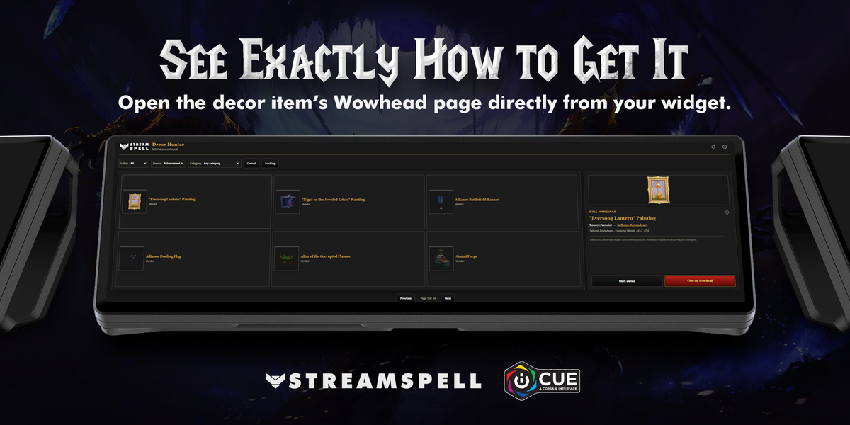 Open World of Warcraft decor acquisition guides from Decor Hunter iCUE Widget