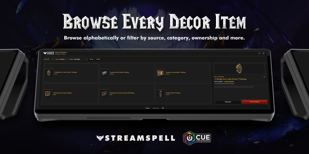 Browse World of Warcraft housing decor items in Decor Hunter iCUE Widget