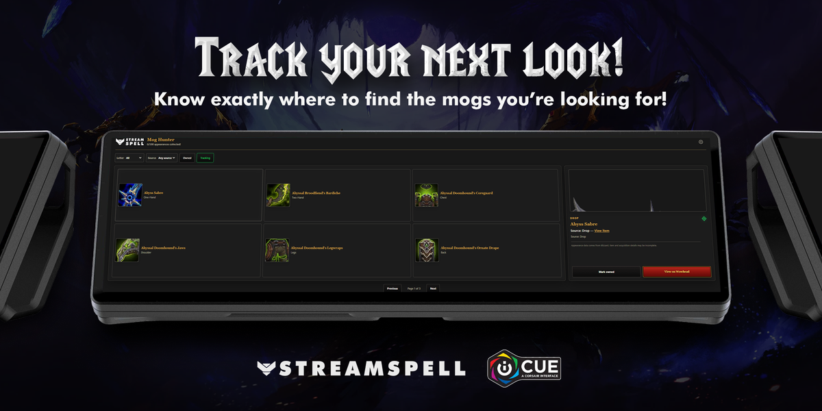 Track your next World of Warcraft appearances with Mog Hunter iCUE Widget