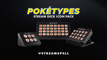 Load image into Gallery viewer, Poketypes Stream Deck Icon Pack by StreamSpell featuring Rock type Pokémon-inspired icons in orange earthy designs. Shown on Elgato Stream Deck XL and Mini. Compatible with OBS Studio, Streamlabs and all Stream Deck models