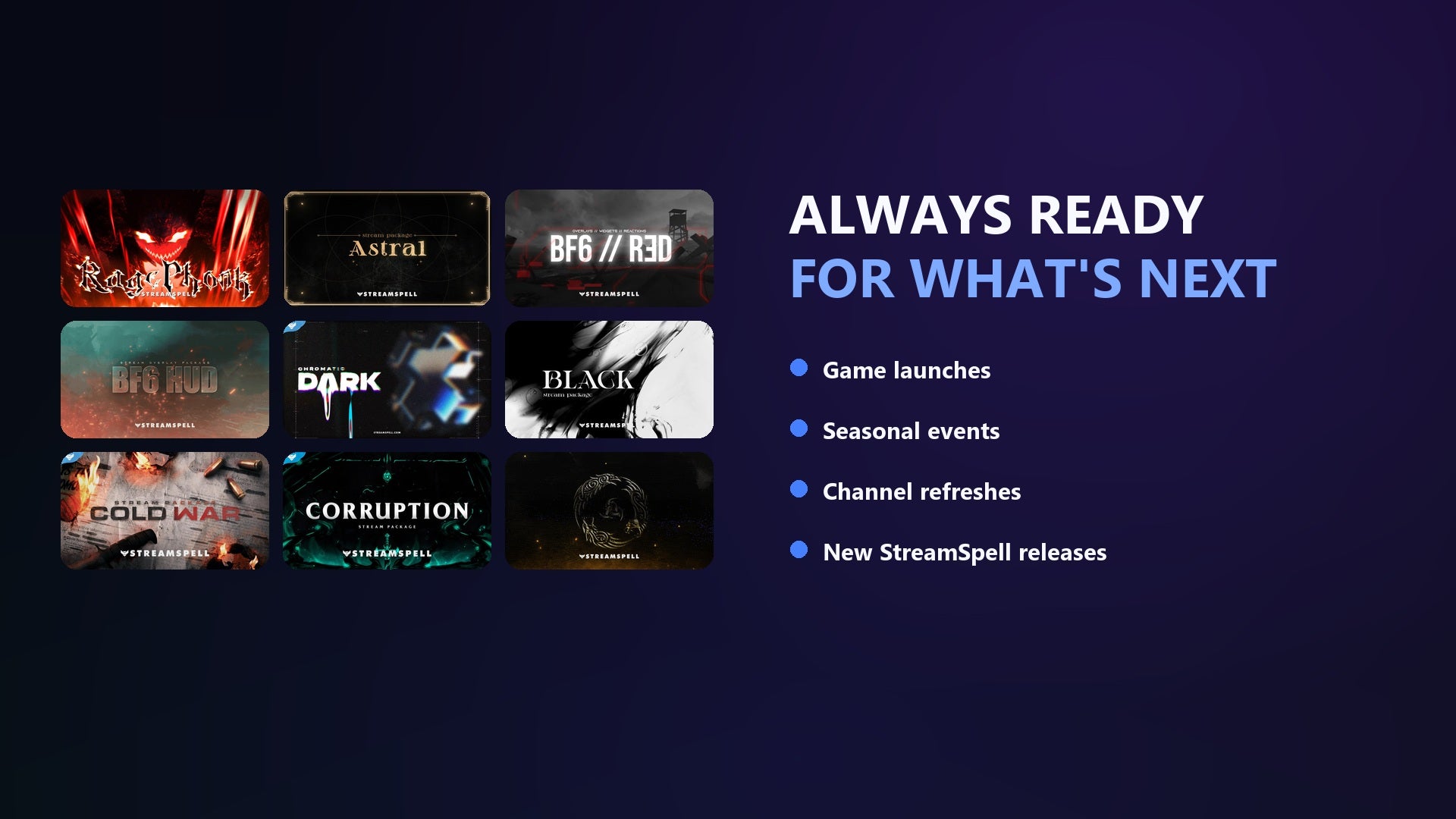 Spellbox access for game launches, seasonal events, channel refreshes, and new releases