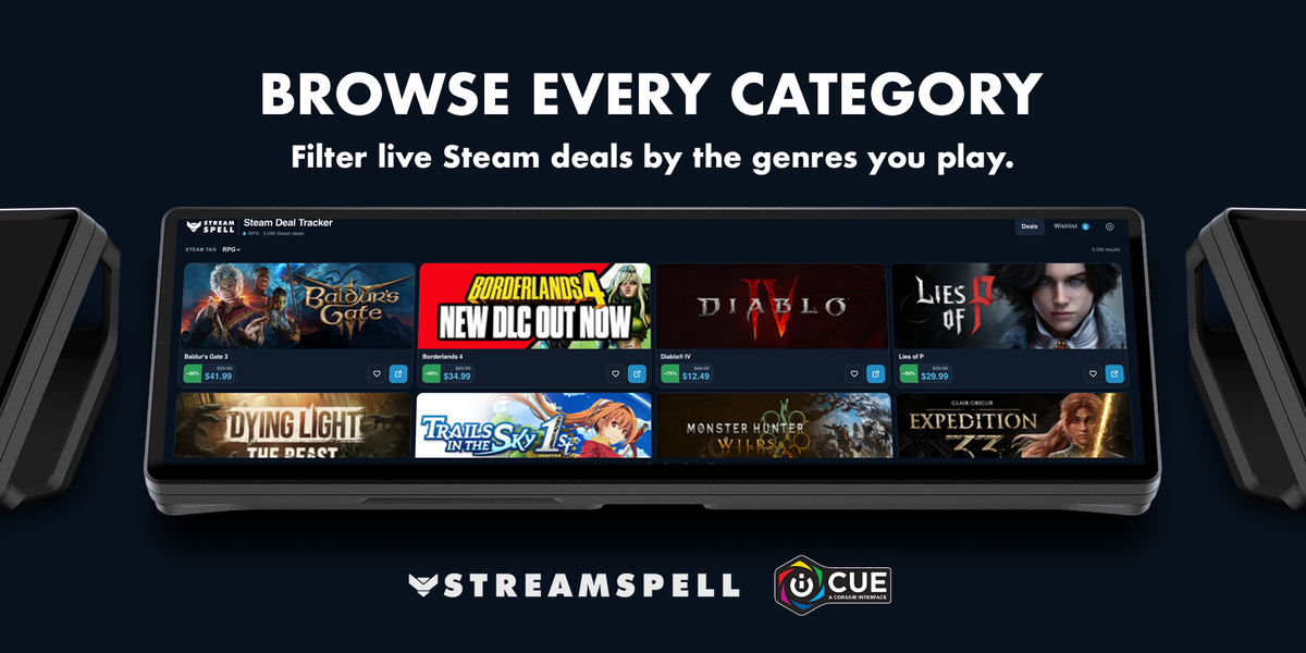 Browse Steam deals by category with Steam Deal Tracker iCUE Widget
