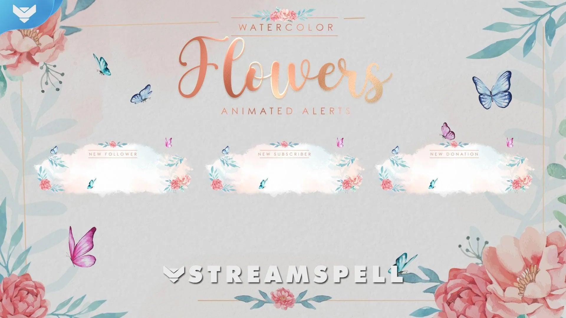 Watercolor Flowers Stream Alerts for Twitch, OBS & Streamlabs - StreamSpell