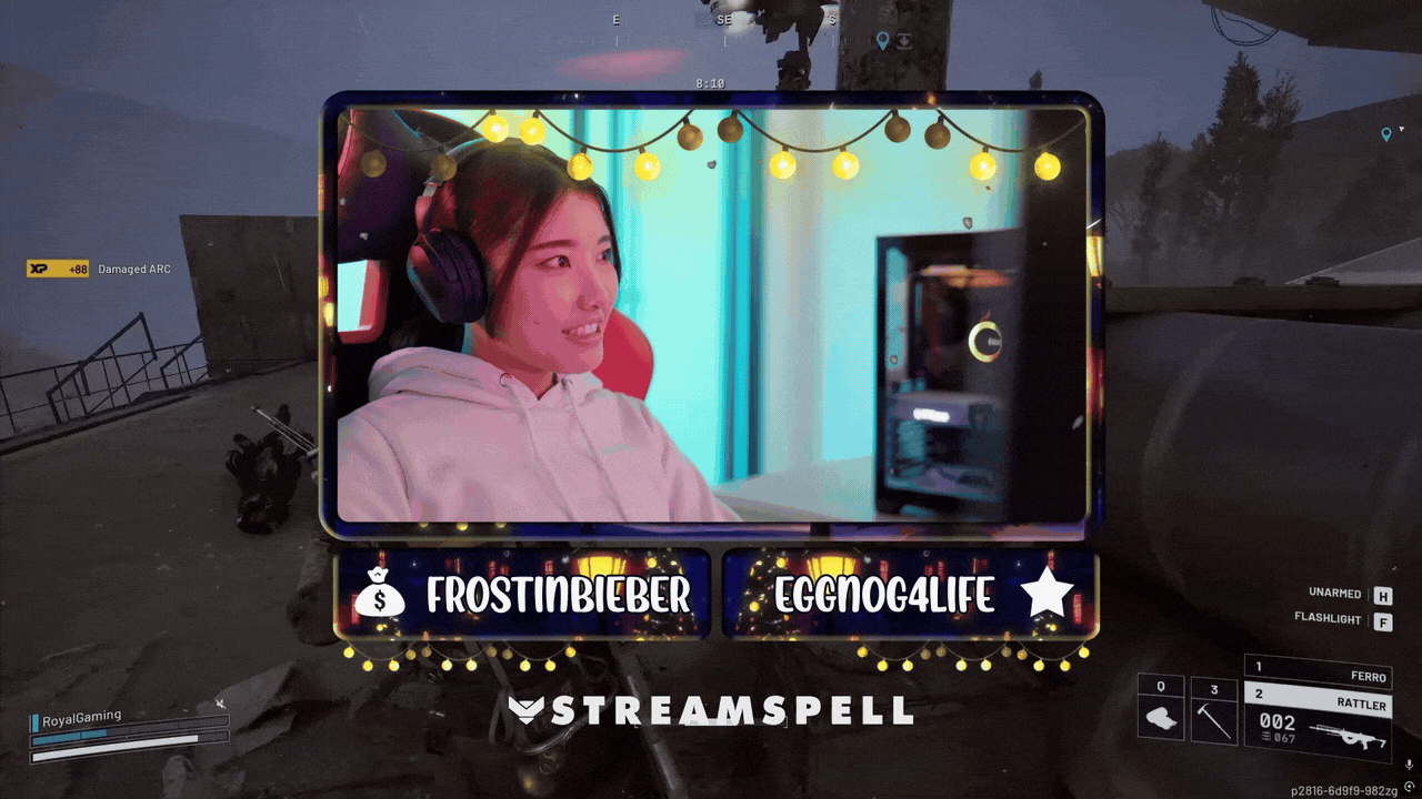 Christmas webcam overlay with hanging lights and cozy holiday frame for streamers.