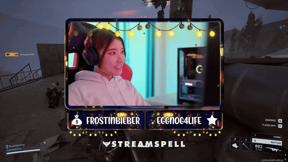 Christmas webcam overlay with hanging lights and cozy holiday frame for streamers.