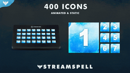 Ice-themed Stream Deck icons with frozen blue effects and frost-inspired gaming aesthetic, displayed on Elgato Stream Deck devices as part of the Elements: Ice icon pack by StreamSpell.