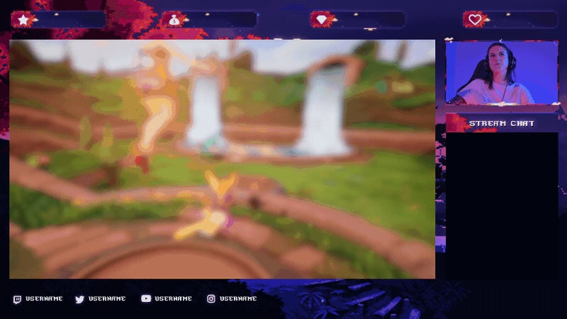 Pixel Japan Stream Package just chatting screen preview by StreamSpell, featuring pixel art gameplay layout with webcam frame and stream chat panel for Twitch, YouTube, and Kick creators.