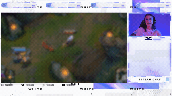 Just Chatting screens in dark and white versions with futuristic Korean-inspired design and holographic accents, part of the Challenger stream package by StreamSpell for OBS and Streamlabs.