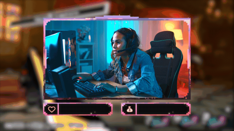 Pixel Lofi webcam overlay featuring a pink pixel art frame with stream labels for OBS, Streamlabs, and StreamElements.
