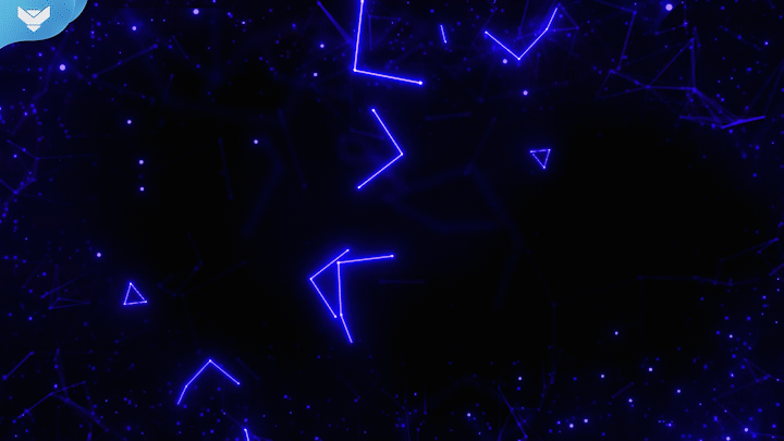 Plexus Stream Package: Futuristic stream overlay with glowing blue plexus lines and abstract network shapes on a dark background, promoting the Plexus animated stream package by StreamSpell for OBS and Streamla