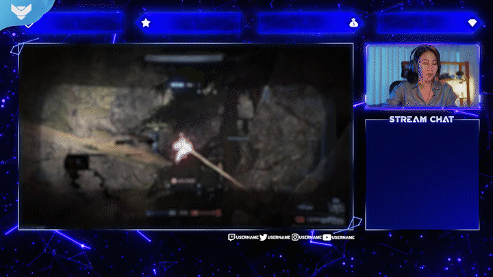 Futuristic stinger transition with blue glowing plexus lines and animated scene change effect, part of the Plexus stream package by StreamSpell for OBS and Streamlabs.