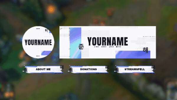 Social media headers in dark and white versions with futuristic Korean-inspired design and holographic accents, part of the Challenger stream package by StreamSpell for Twitch, YouTube, and Twitter banners.