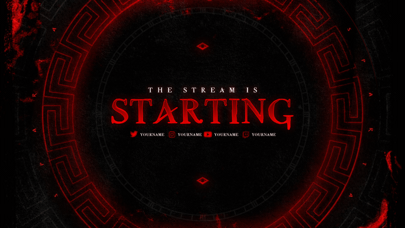 Spartan starting screen with glowing red warrior aesthetic and ancient Greek design, part of the Sparta stream package by StreamSpell for OBS and Streamlabs.